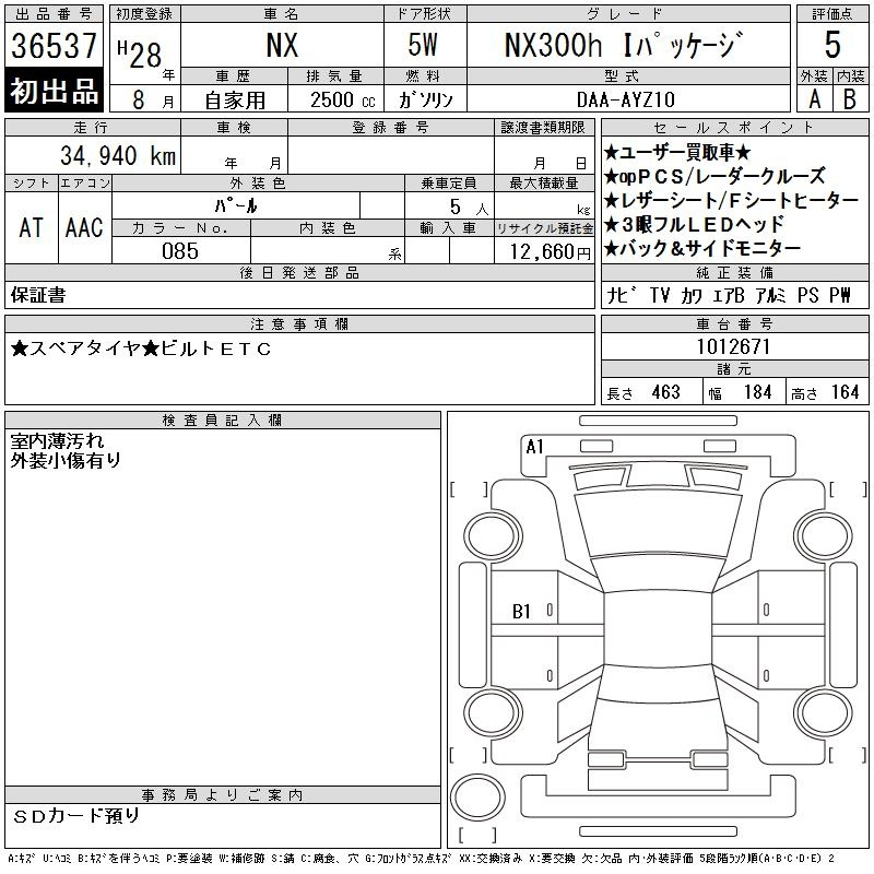 Аукционный лист LEXUS NX 2016
