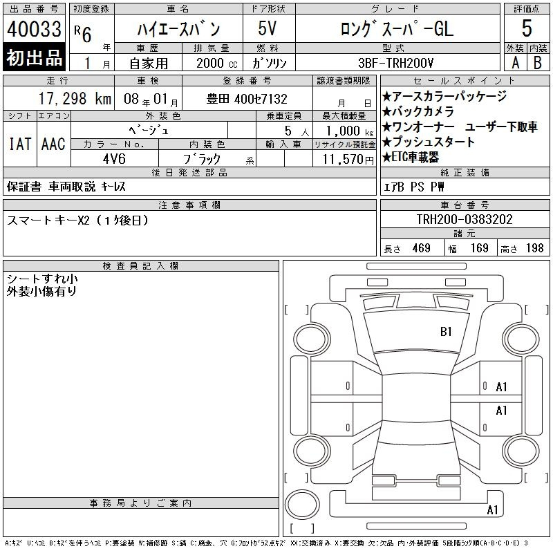 Аукционный лист TOYOTA HIACE VAN 2024