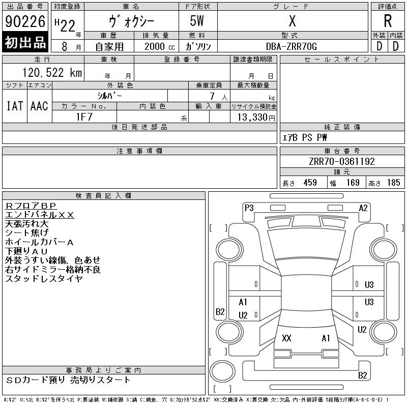 Аукционный лист TOYOTA VOXY 2010