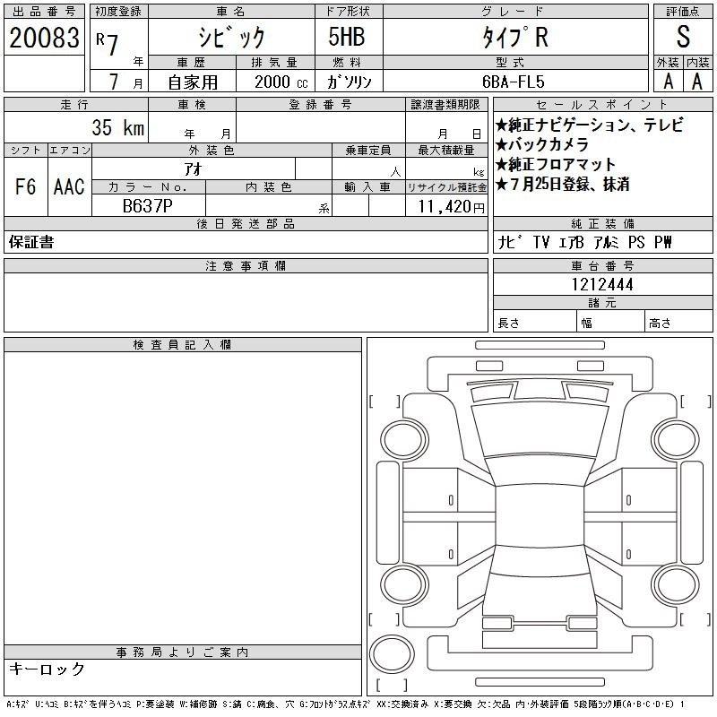 Аукционный лист HONDA CIVIC 2025