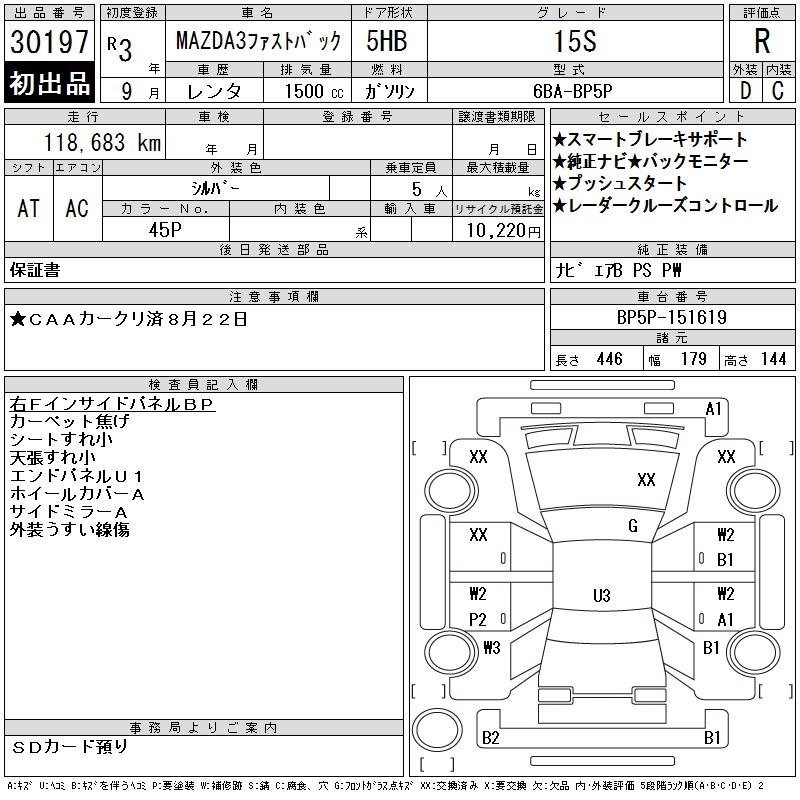 Аукционный лист MAZDA MAZDA3 2021