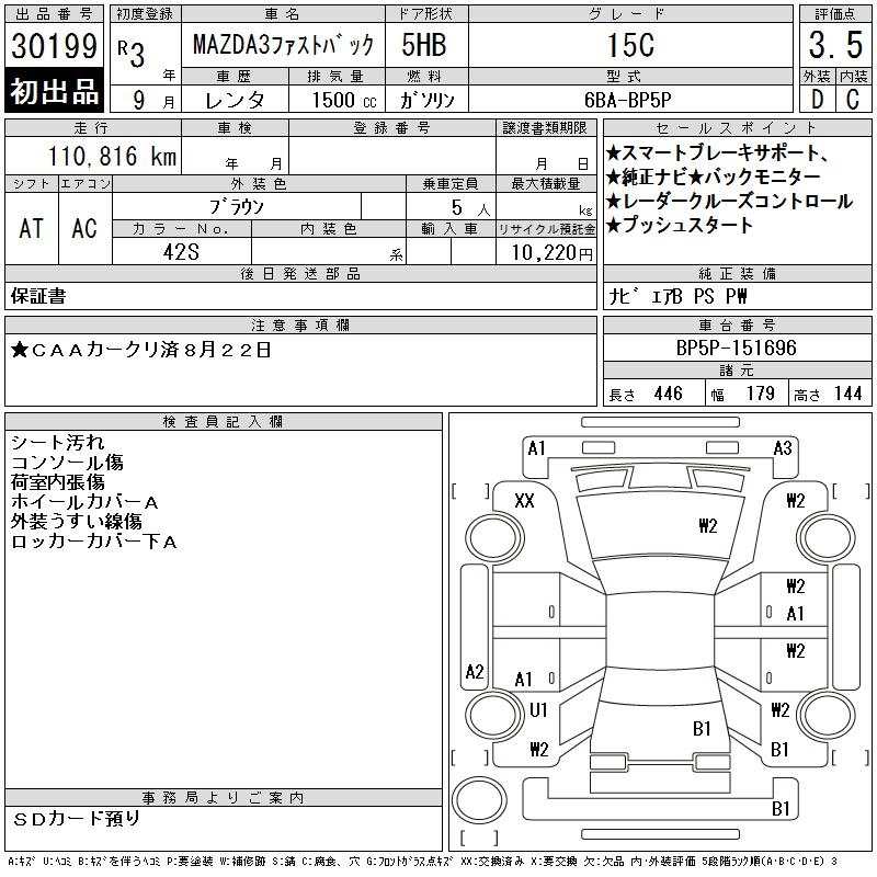 Аукционный лист MAZDA MAZDA3 2021