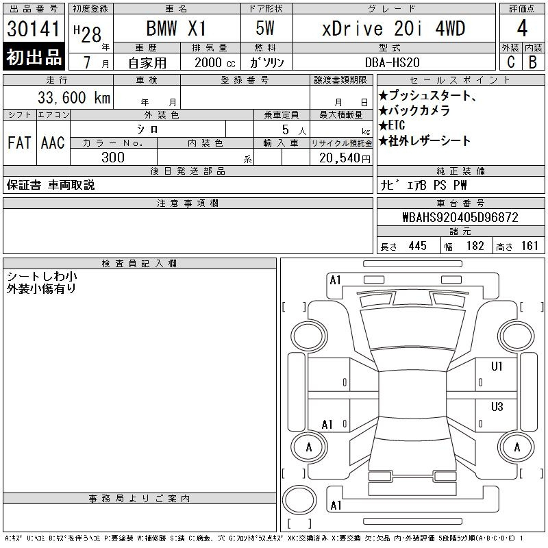 Аукционный лист BMW X1 2016