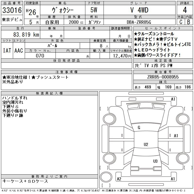 Аукционный лист TOYOTA VOXY 2014