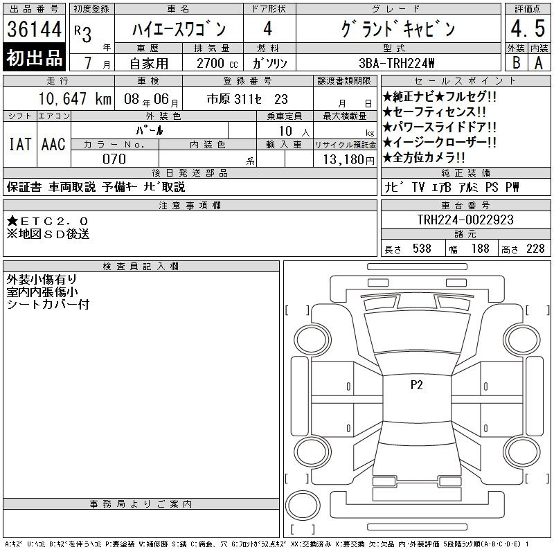 Аукционный лист TOYOTA HIACE 2021