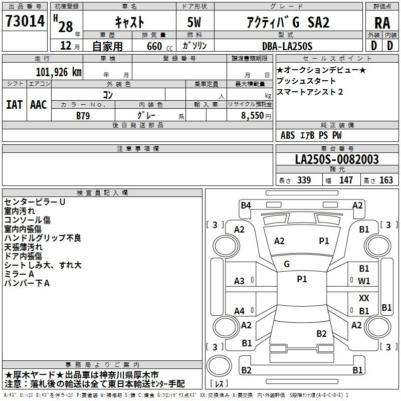 Аукционный лист DAIHATSU CAST 2016
