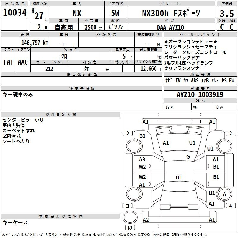 Аукционный лист LEXUS NX 2015