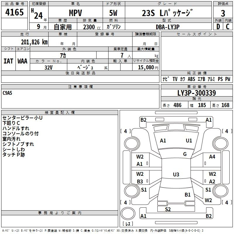 Аукционный лист MAZDA MPV 2012