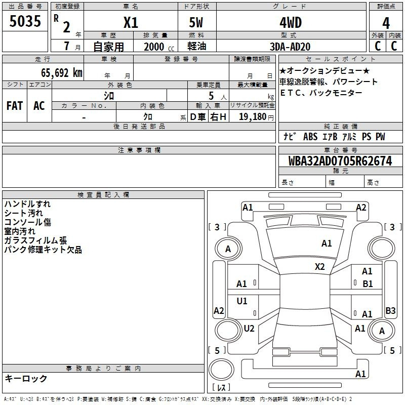 Аукционный лист BMW X1 2020