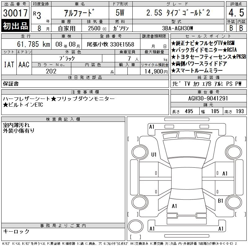 Аукционный лист TOYOTA ALPHARD 2021