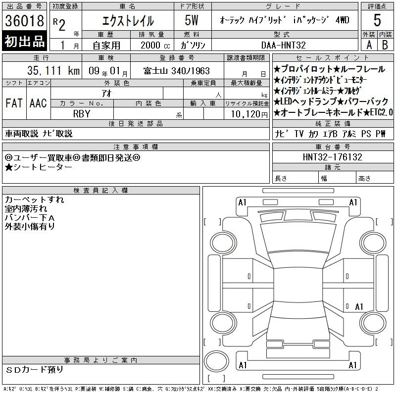 Аукционный лист NISSAN X-TRAIL 2020
