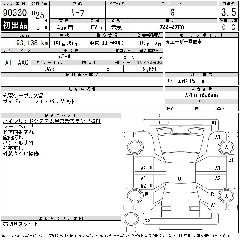 Аукционный лист NISSAN LEAF 2013