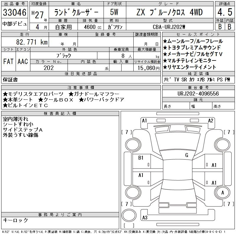 Аукционный лист TOYOTA LAND CRUISER 2015
