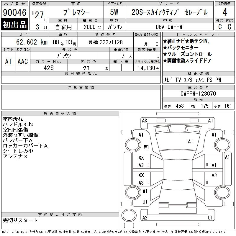 Аукционный лист MAZDA PREMACY 2015