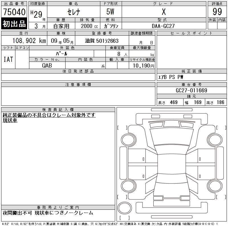 Аукционный лист NISSAN SERENA 2017