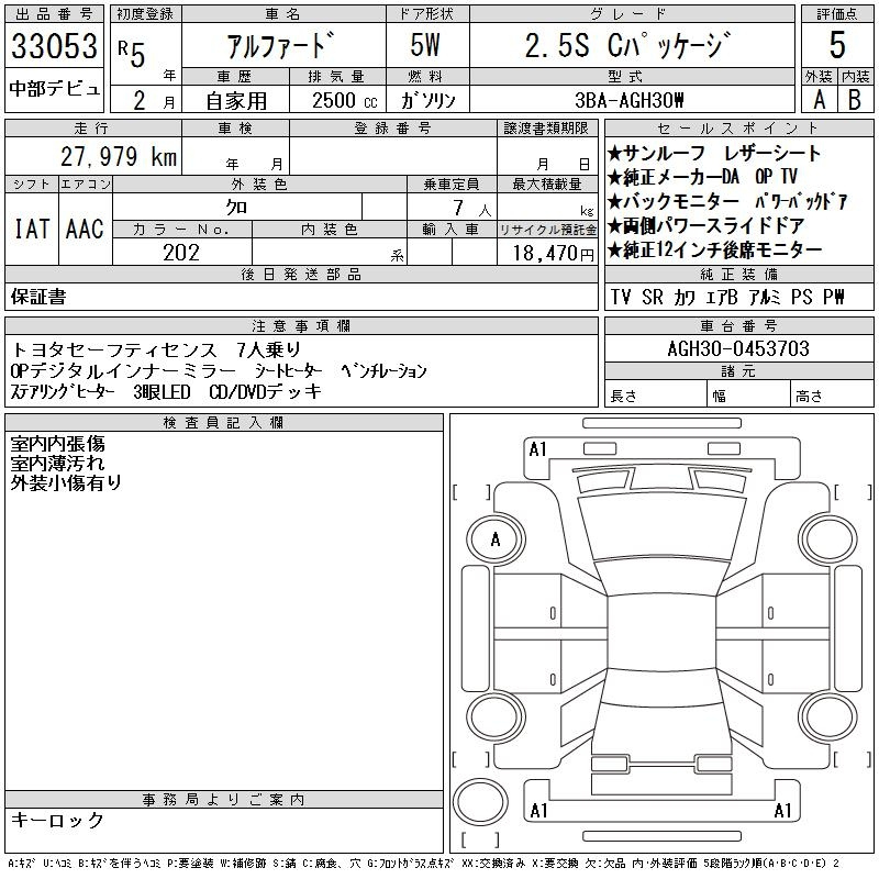 Аукционный лист TOYOTA ALPHARD 2023