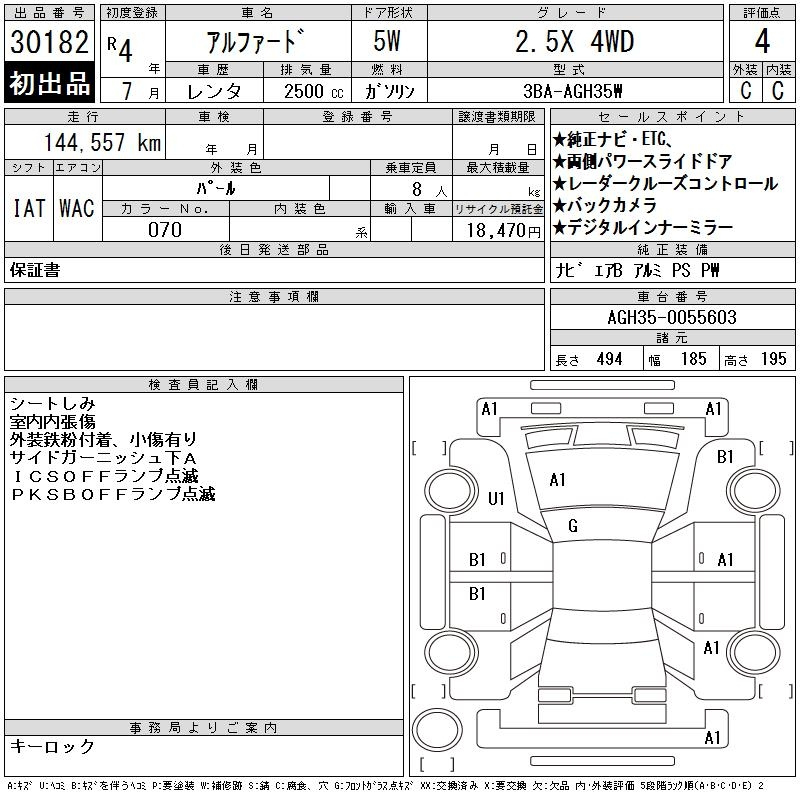 Аукционный лист TOYOTA ALPHARD 2022