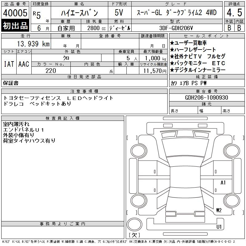 Аукционный лист TOYOTA HIACE VAN 2023