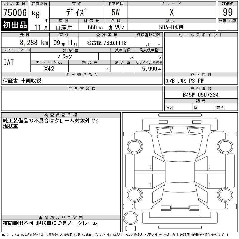 Аукционный лист NISSAN DAYZ 2024