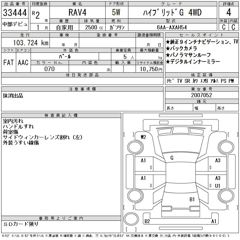 Аукционный лист TOYOTA RAV4 2020