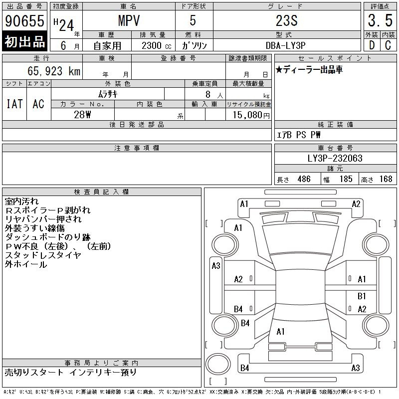 Аукционный лист MAZDA MPV 2012