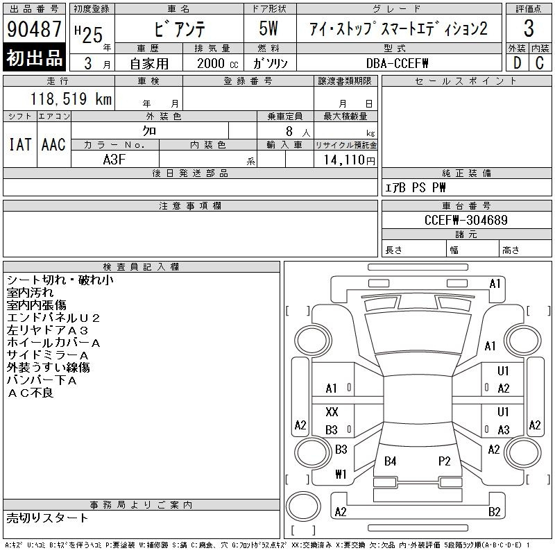 Аукционный лист MAZDA BIANTE 2013