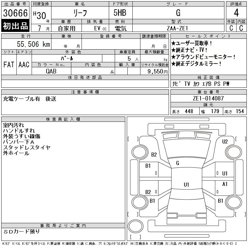 Аукционный лист NISSAN LEAF 2018