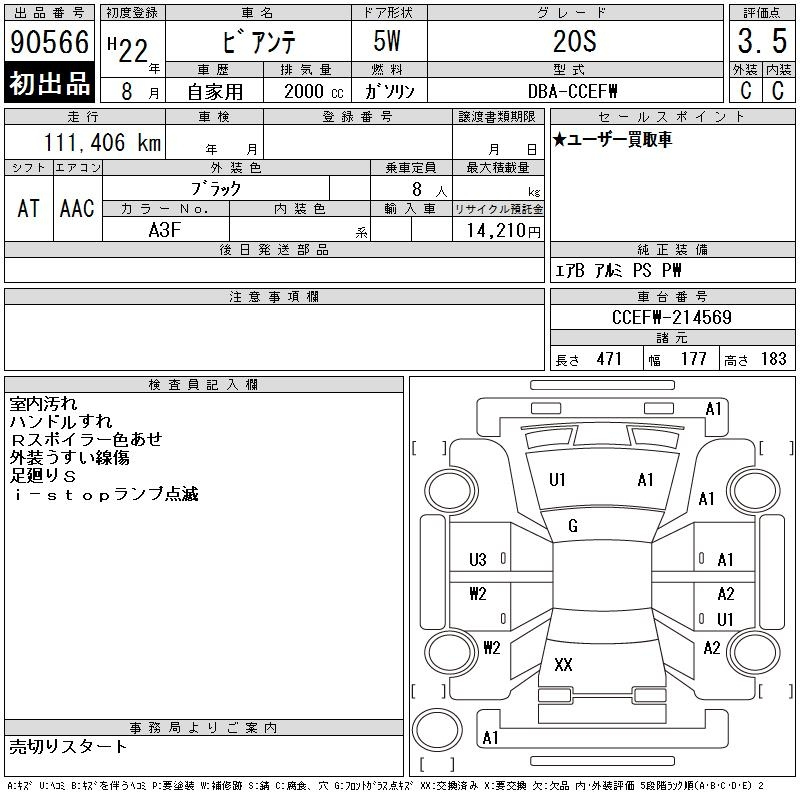 Аукционный лист MAZDA BIANTE 2010