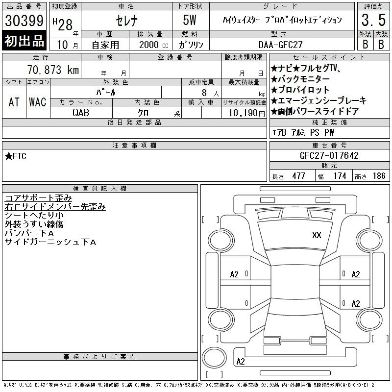 Аукционный лист NISSAN SERENA 2016