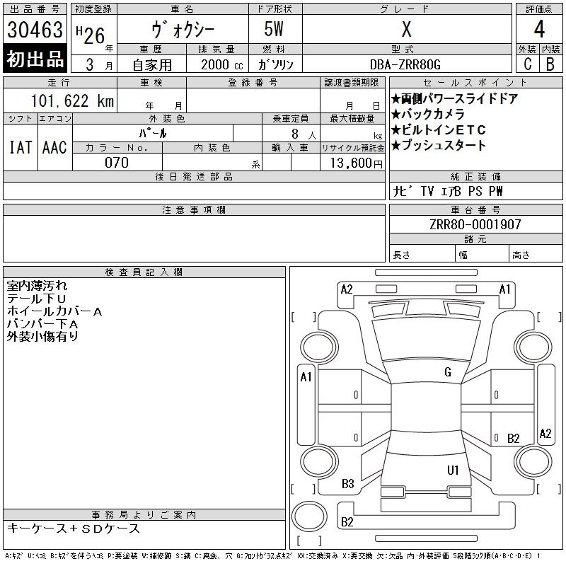 Аукционный лист TOYOTA VOXY 2014