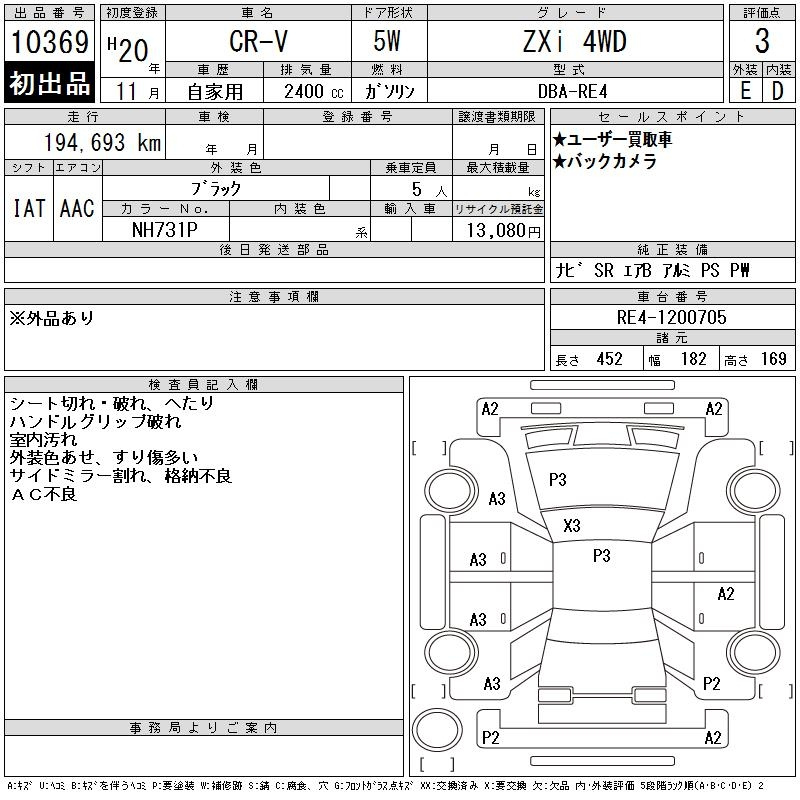 Аукционный лист HONDA CR-V 2008