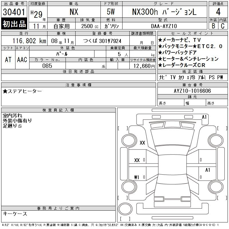 Аукционный лист LEXUS NX 2017