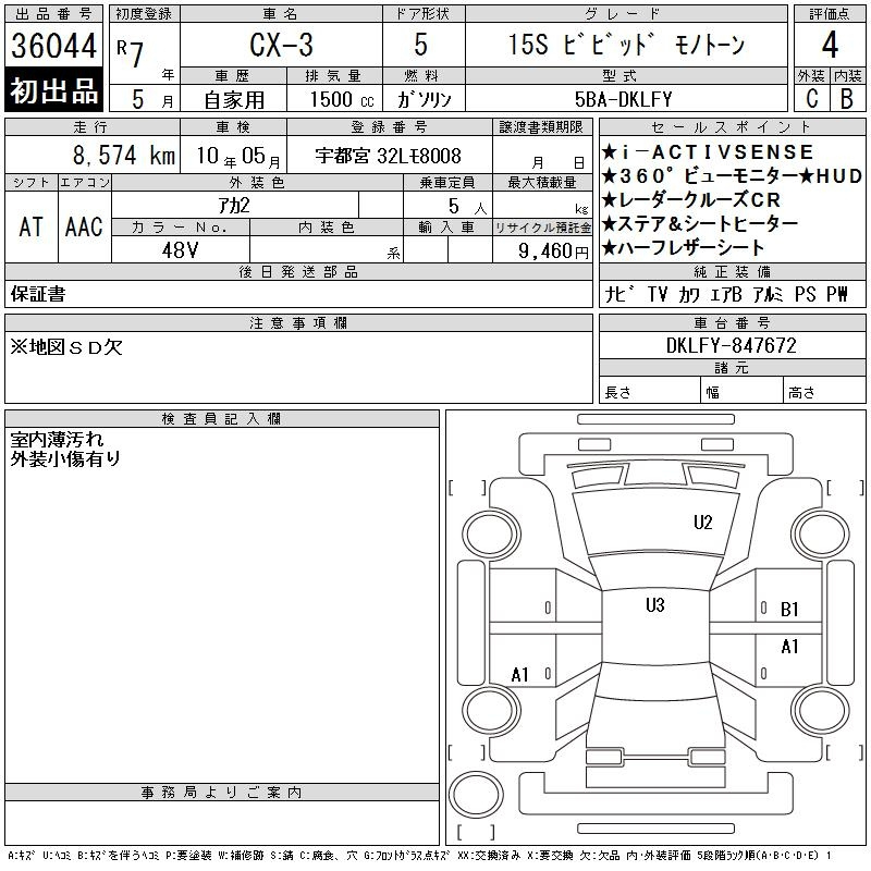 Аукционный лист MAZDA CX-3 2025