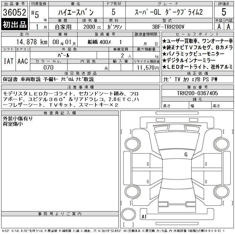 Аукционный лист TOYOTA HIACE VAN 2023