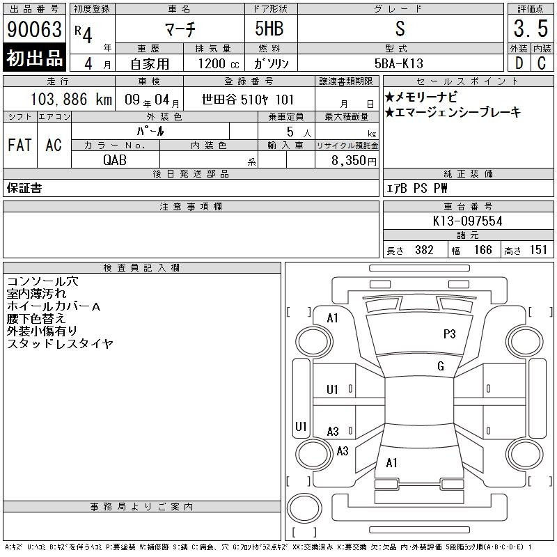 Аукционный лист NISSAN MARCH 2022
