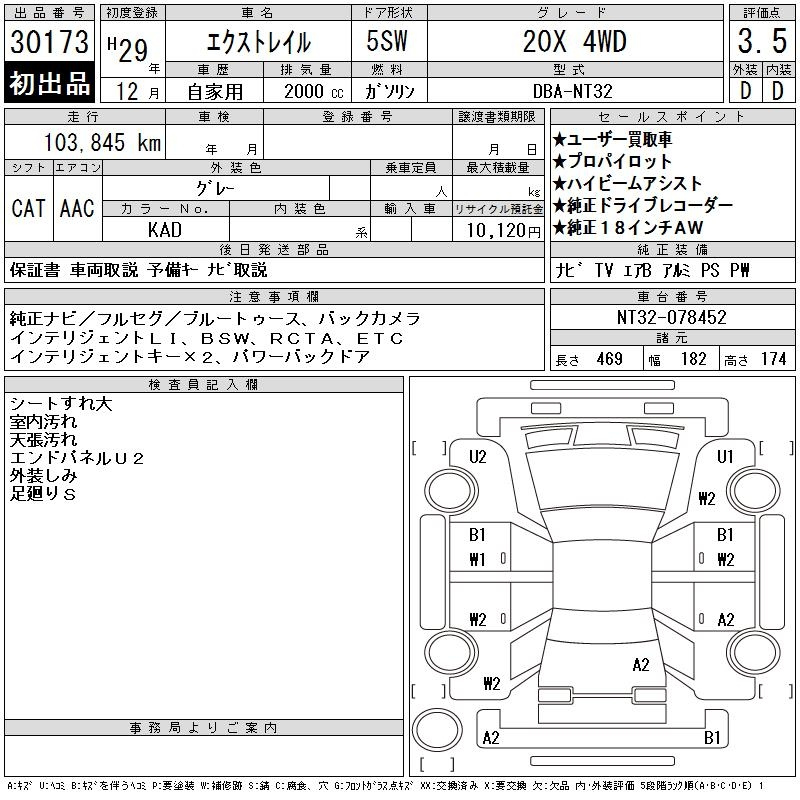 Аукционный лист NISSAN X-TRAIL 2017