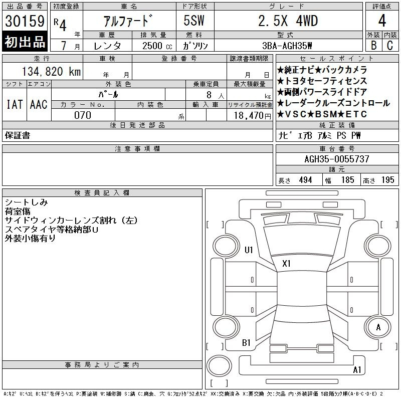 Аукционный лист TOYOTA ALPHARD 2022