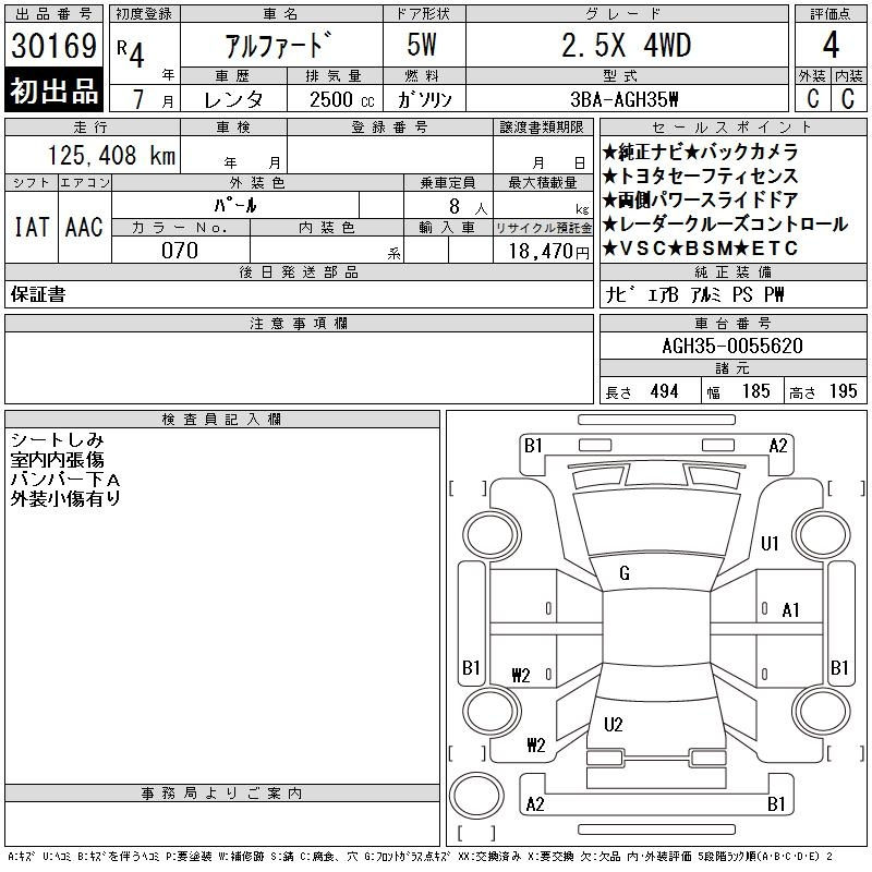 Аукционный лист TOYOTA ALPHARD 2022