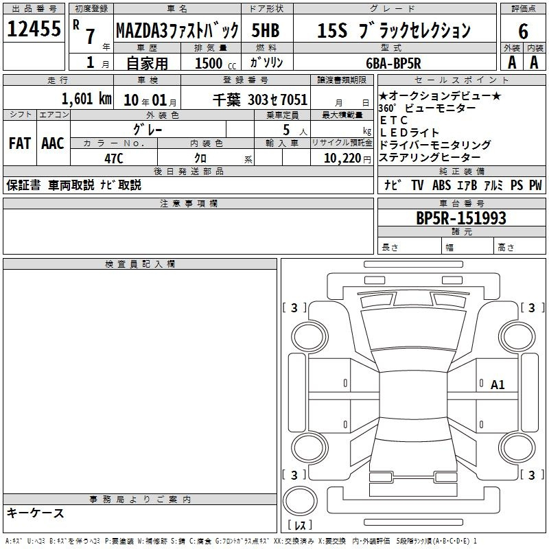 Аукционный лист MAZDA MAZDA3 2025