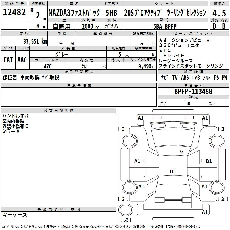 Аукционный лист MAZDA MAZDA3 2020