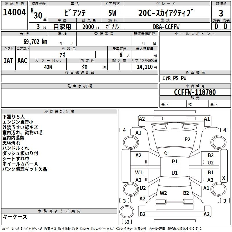 Аукционный лист MAZDA BIANTE 2018