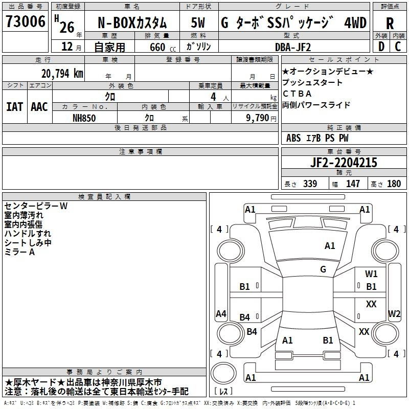 Аукционный лист HONDA N BOX 2014