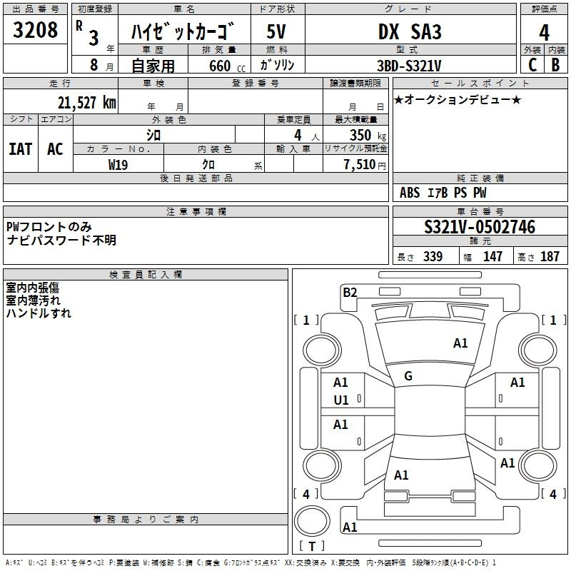 Аукционный лист DAIHATSU HIJET VAN 2021