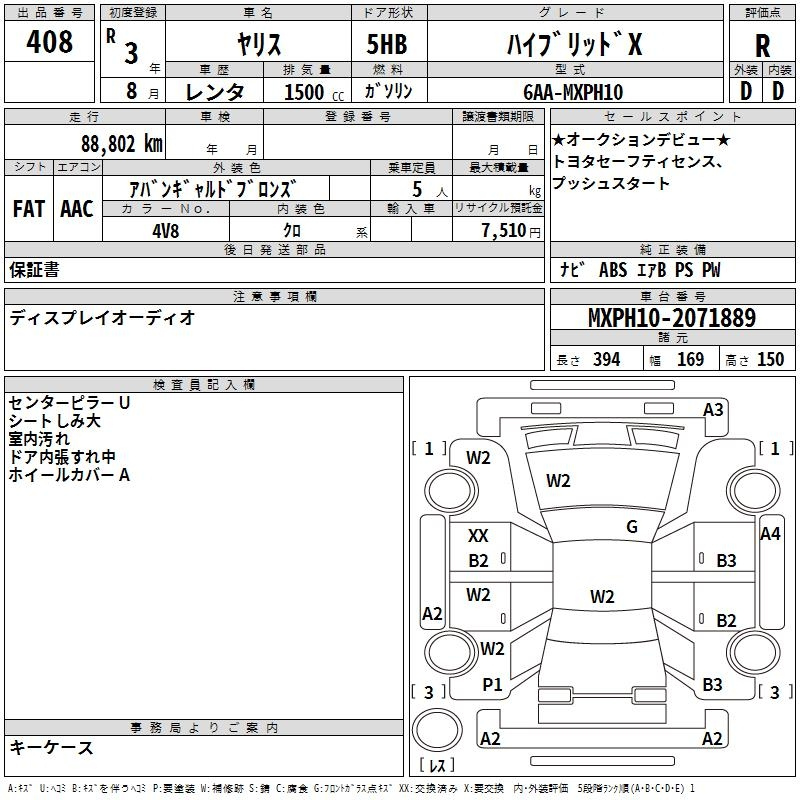 Аукционный лист TOYOTA YARIS 2021