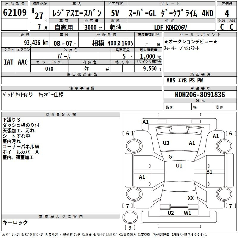 Аукционный лист TOYOTA REGIUS ACE VAN 2015