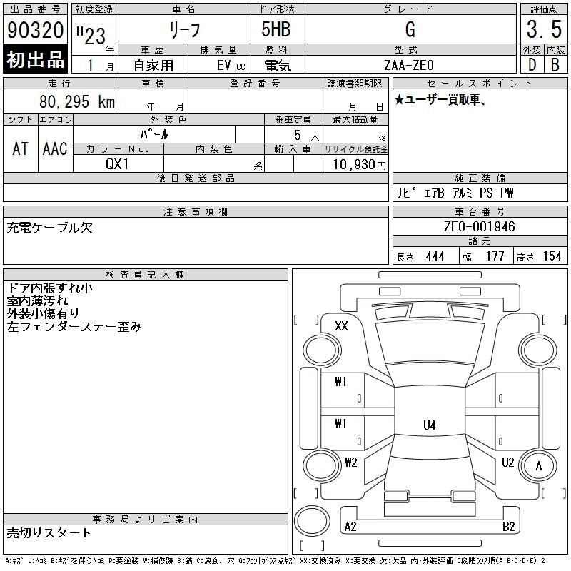 Аукционный лист NISSAN LEAF 2011