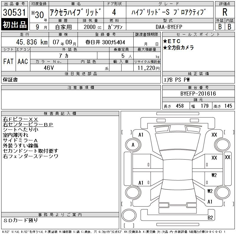 Аукционный лист MAZDA AXELA 2018