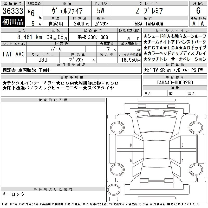 Аукционный лист TOYOTA VELLFIRE 2024