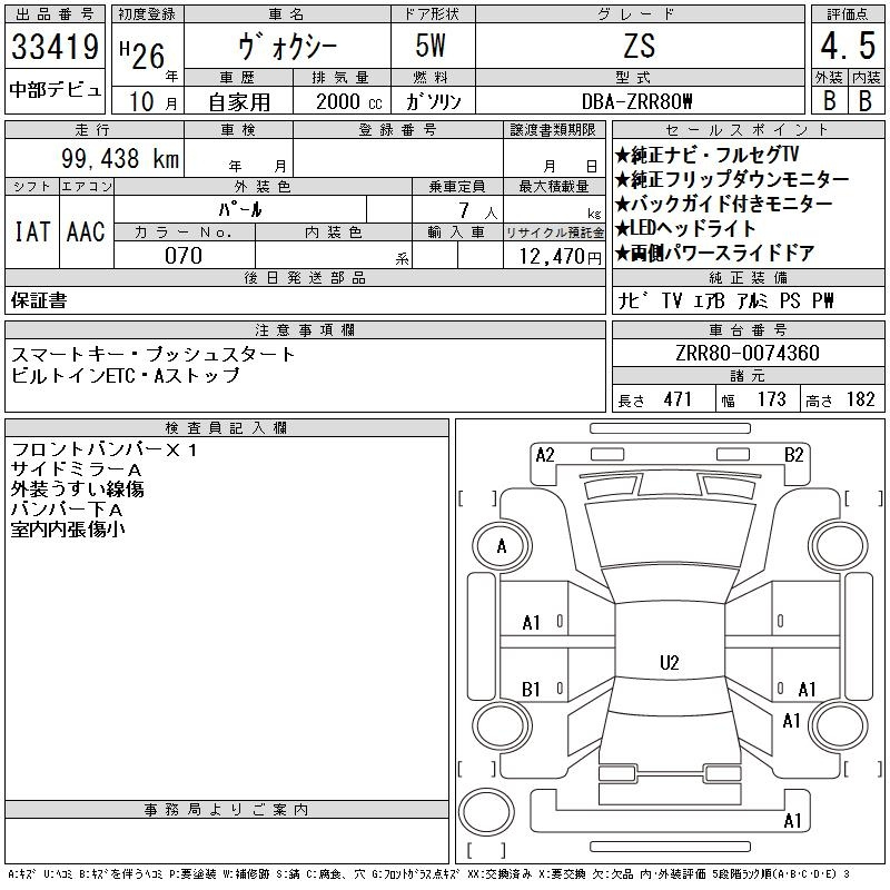 Аукционный лист TOYOTA VOXY 2014