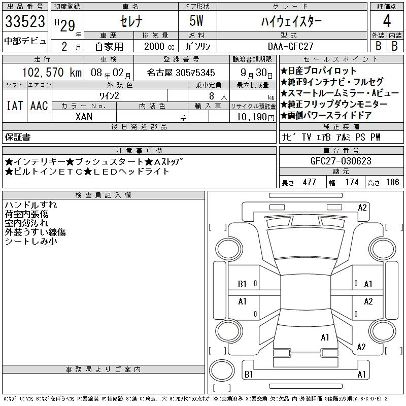 Аукционный лист NISSAN SERENA 2017